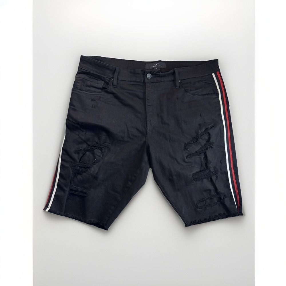 Jordan Craig Jean Shorts Denim Legacy Edition Ripped‎ Black w Stripes Sz 40